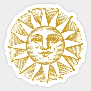 Sun Face | Sun with Face | Vintage Style Sun Illustration | Gold | Sticker